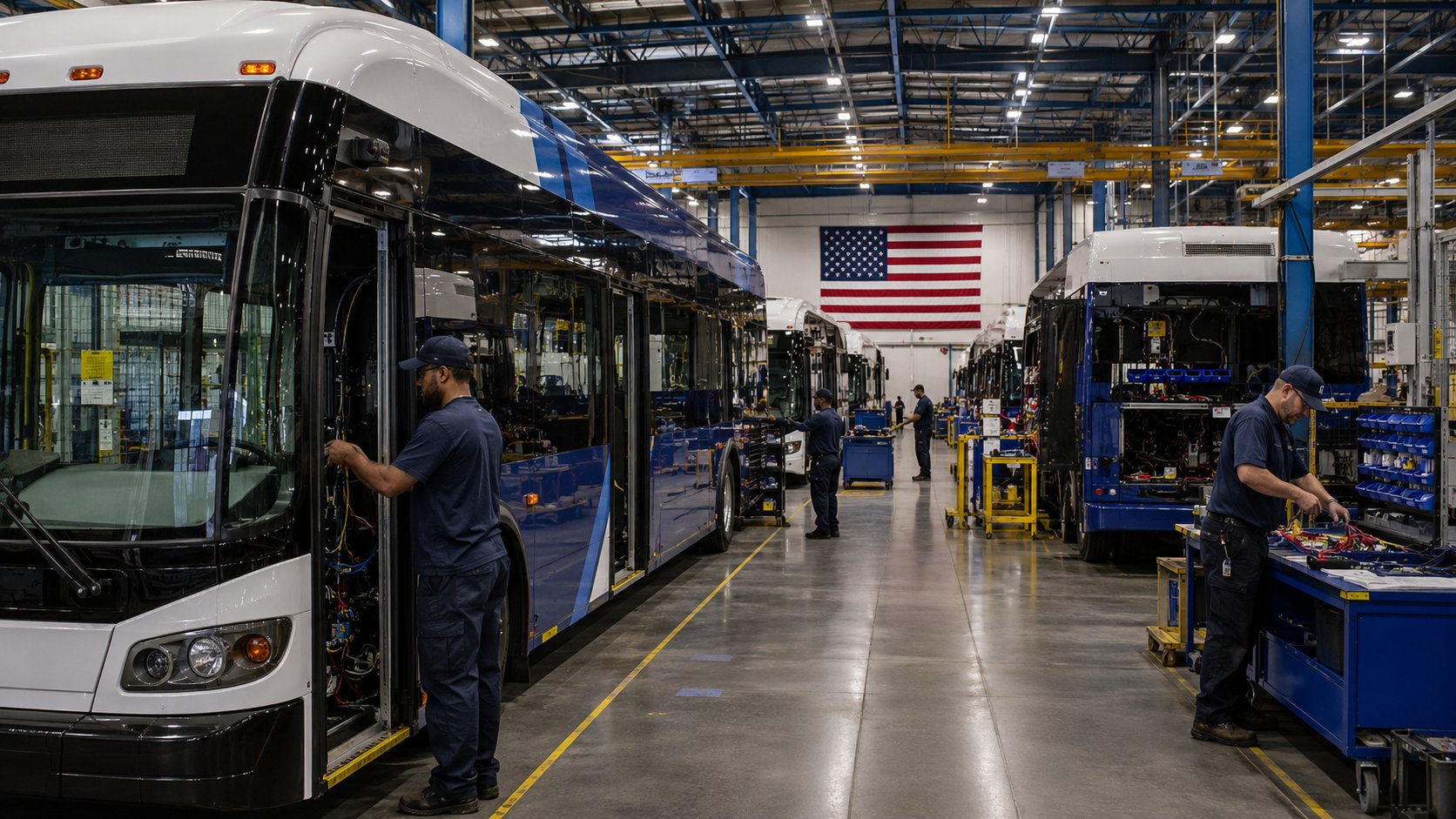 Transit bus manufacturing floor