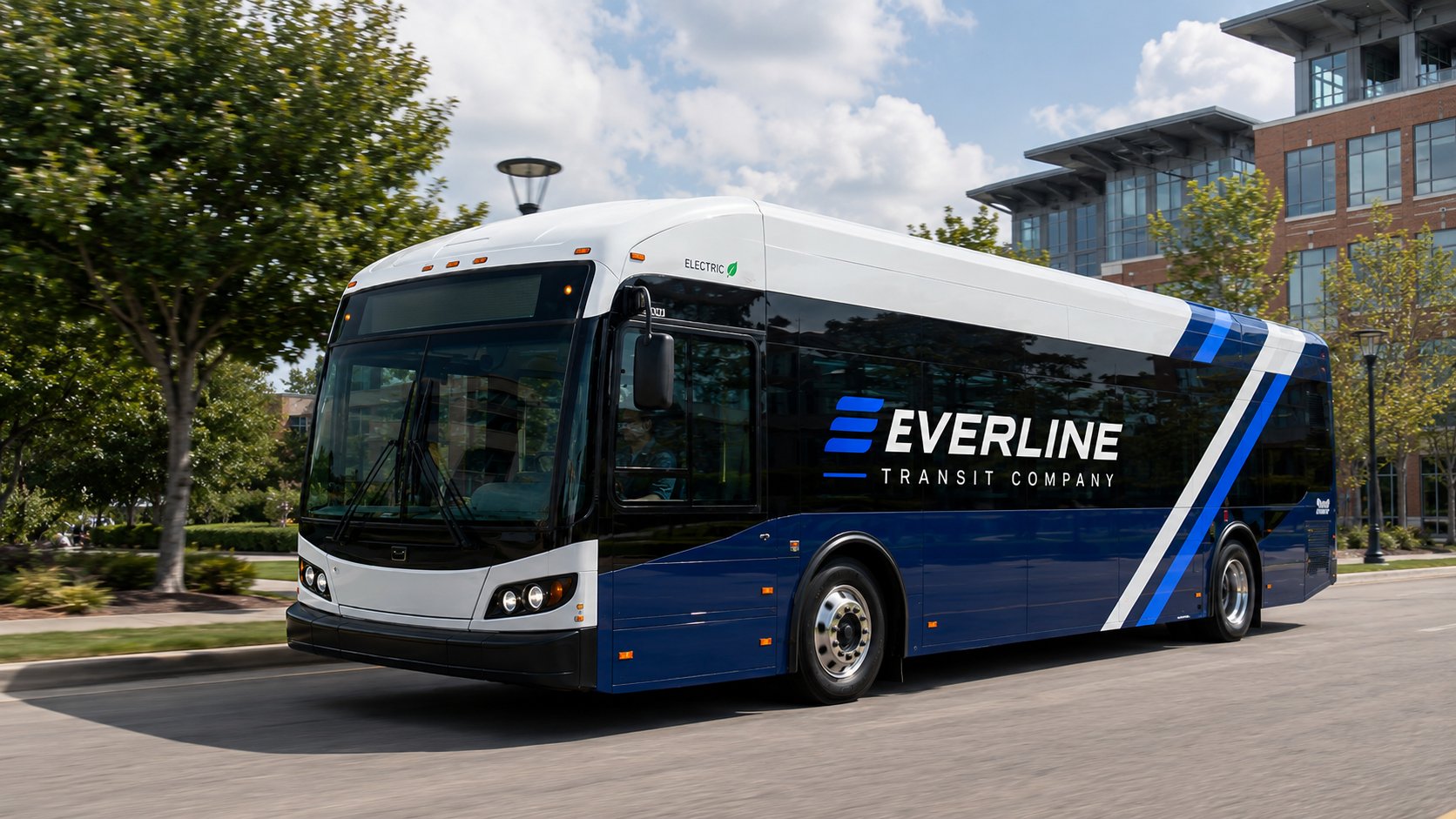 Everline electric transit bus operating on a city route